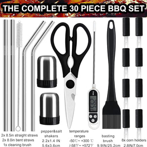 31PC BBQ Grill Accessories Set, Heavy Duty BBQ Tools Set for Men & Women Gift, Grill Utensils Kit with Scissors, Grilling Accessories with Storage Bag for Smoker, Camping Barbecue