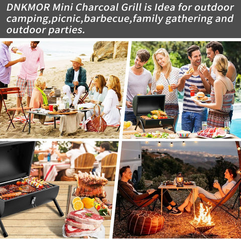 Image of Portable Charcoal Grill, Tabletop Outdoor Barbecue Smoker, Small BBQ Grill for Outdoor Cooking Backyard Camping Picnics Beach by DNKMOR GREEN