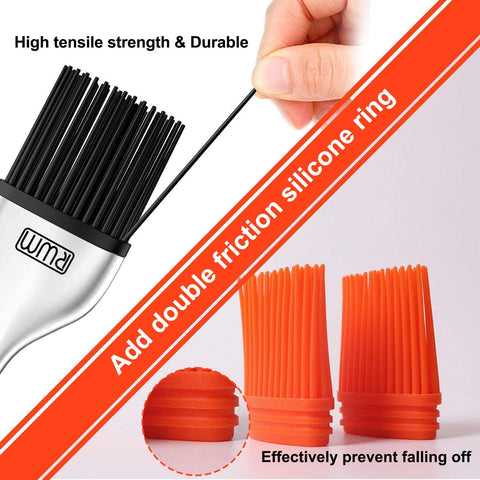 Image of Rwm Basting Brush - Grilling BBQ Baking, Pastry and Oil Stainless Steel Brushes with Back up Silicone Brush Heads(Orange) for Kitchen Cooking & Marinating, Dishwasher