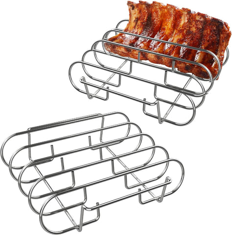 Image of TAILGRILLER Rib Rack, Stainless Steel Non-Stick Standing Roasting Stand, Holds Ribs for Grilling Barbecuing & Smoking, BBQ Accessories for Gas Smoker or Charcoal Grill,2 Pack