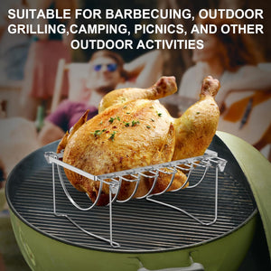 BBQ-PLUS Rib Rack and Chicken Rack for Smoking and Grilling,Must Have Smoker Accessories for Oven,Outdoor Indoor Grilling,3 in 1 Designed,Stainless Steel