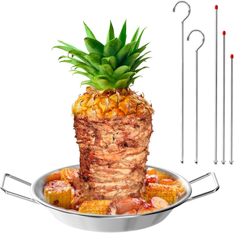 Image of Al Pastor Vertical Stand Skewer for Gril - Stainless Steel Vertical Skewer for Shawarma, Tacos Al Pastor, Kebabs-Use on Smoker, Stove, or Oven, Vertical Barbecue Stand with 3 Removable Size Spikes An