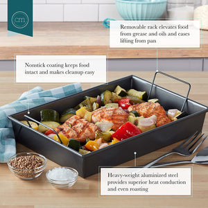 Chicago Metallic 16947 Professional Roast Pan with Non-Stick Rack, 13-Inch-By-9-Inch, Gray