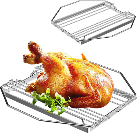 Image of Bbq777 Adjustable Turkey Roasting Rack, Poultry Rack for Ovens, Smokers, Grills, Chicken Roasting Rack, V Rack for Turkey Roast Rack, Chrome Plated Meat Rack, 1" X 11" X 7"