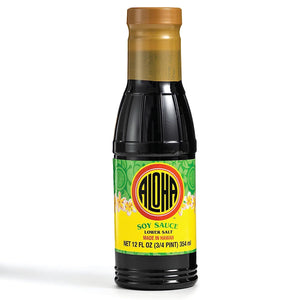 Aloha Shoyu Soy Sauce, Lower Salt - Hawaiian Soy Sauce with Smooth, Balanced Flavor - Authentic Soy Sauce for Cooking, Marinades, and Dips - Premium Shoyu Soy Sauce Made in Hawaii - 12 Oz