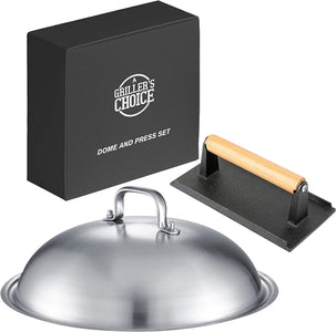 Grillers Choice Griddle Accessories, Flat Top Grill Accessories.Commercial Quality Cast Iron Grill Press and Melting Dome. Griddle Grill Dome for Cooking and Griddle Cheese Press.