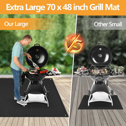 Image of 70 X 48 in under Grill Mat for Outdoor Grill - Fireproof BBQ Mats for Grilling to Protect the Deck, Patio, Pavers - Easy to Clean Indoor Fireplace Mat