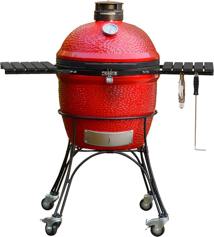 Image of KJ23RHC Classic Joe II 18-Inch Charcoal Grill with Cart and Side Shelves, Blaze Red