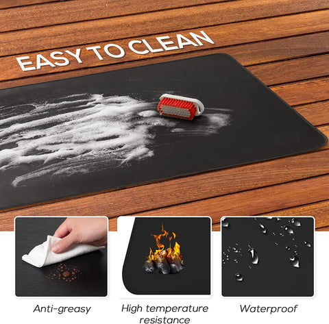 FLASLD Fireproof & Waterproof under Blackstone Griddle BBQ Mat, Protect Your Prep Table and Outdoor Grill Table - Heat Resistant Grill Table Mat (Black,16 X 24In)…