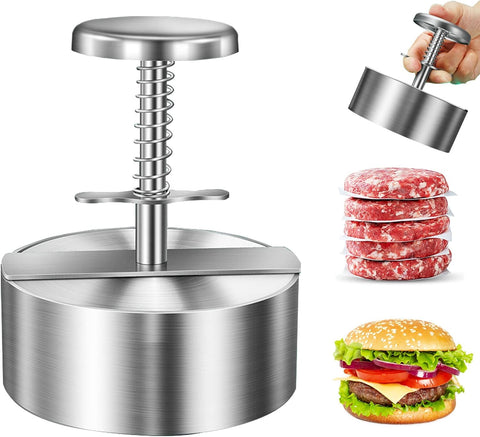Image of Chengqism Burger Press, Adjustable Hamburger Patty Maker 4.2" Stainless Steel Hamburger Press Patty Making Molds Patties for Beef, Vegetables, Meat, BBQ Barbecue Homemade Hamburger