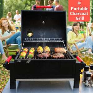 Feasto Portable Charcoal Grill Grates with Cast Iron Grill, Anti-Scalding Handles,Tabletop Grill with 354 Square Inches Cooking Area, for Outdoor Camping and Picnic, Black, L26.8’’X W20’’X H21.3’’