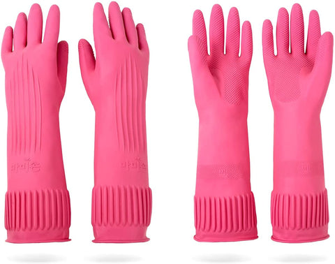 Image of Mamison 2 Pairs Reusable Waterproof Household Dishwashing Cleaning Rubber Gloves, Non-Slip Kitchen Glove(Medium)