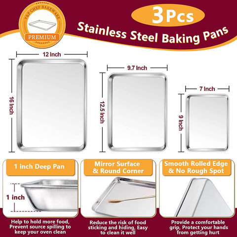 Image of P&P CHEF Baking Sheet and Rack Set, 6 PACK (3 Sheets + 3 Racks), 3 Sizes Stainless Steel Baking Pans Cookie Sheets with Cooling Racks for Cooking & Roasting, Oven & Dishwasher Safe, Healthy & Durable