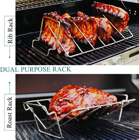 Image of Kamaster Turkey Rack for Big Green Egg Rib Rack Stainless Steel for Smoking and Grilling Dual Purpose V Shaped Turkey Roasting Rack for Large Bge,Kamado Grill Joe,Primo,Vision and Other 18In Grill