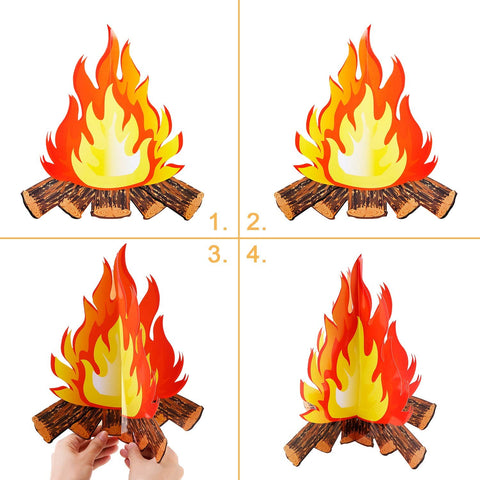 Image of 12 Inch Tall Artificial Fire Fake Flame Paper 3D Decorative Cardboard Campfire Centerpiece Flame Torch for Campfire Party Decorations (2)
