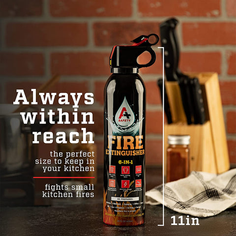 Image of A+ Safety Portable Fire Extinguisher | 6-In-1 Small Fire Extinguisher for Home, Garage, Kitchen, Car | for Electric, Textile and Grease Fires | Non-Toxic, Easy Clean | Wall Mount Incl (4PK)