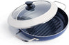 Cookware Diamond Infused Ceramic Nonstick 11" Grill Genie Pan with Lid Pfas-Free Dishwasher Safe Oven Safe Blue