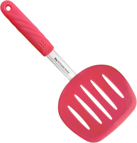 Image of Flexible Pancake Turner: Platinum Heat-Resistant Wide & Slotted Spatulas for Kitchen Use, Beveled Edge Silicone Blade with Stainless Steel Core, Dishwasher-Safe, Long Spatula for Flipping