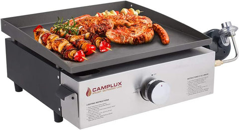 Image of Camplux Propane Gas Grill,Flat Top Grill Station for Kitchen,Camping,Outdoor,Tabletop -Stainless Steel BBQ Griddle with Knobs & Ignition,17Inch