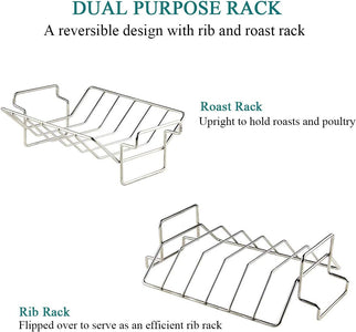 Kamaster Rib Rack and Roast Racks for Smoking and Grilling Fit Large and Xlarge Big Green Egg,Stainless Steel Dual-Purpose Turkey Rack