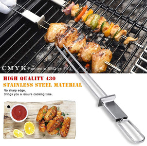 Barbecue Skewers, CMYK 6-Pack 13" Stainless Steel Grilling Skewers with Slider, Reusable Metal BBQ Shish Kabob Skewers Sticks