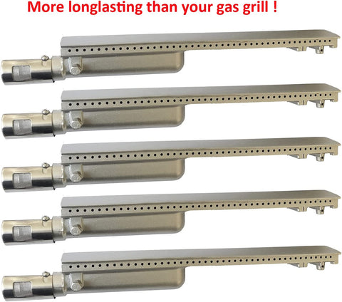Image of 5 Pack Cast Stainless Steel 304 BBQ Grill Burners Upgraded BBQ Replacement Parts for Premium Gas Grills from Bull, Lion, Blaze Cal Flame Aussie Beafeater Steele Broilchef Charbroil Turbo