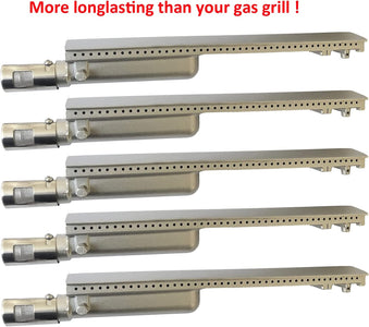 5 Pack Cast Stainless Steel 304 BBQ Grill Burners Upgraded BBQ Replacement Parts for Premium Gas Grills from Bull, Lion, Blaze Cal Flame Aussie Beafeater Steele Broilchef Charbroil Turbo