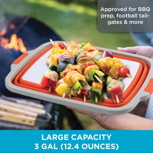 BIRDROCK HOME Large BBQ Collapsible Food Prep & Cutting Board and Grill Caddy Tub with Colander & Lid | 12.4 Quarts | Kitchen Veggie Washing Basket | Silicone Dish Bowl for Picnic, Tailgate, Camping