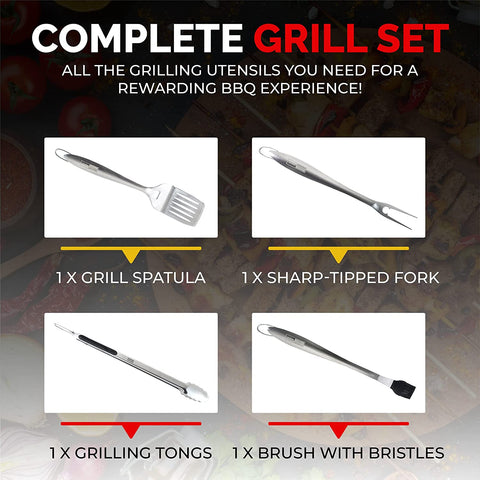 Image of Legends Market BBQ Tools Grill Tools Set with Grill Tongs, Spatula, Forks, Brush - Stainless Steel Grill Kit Grilling Utensils Set - Perfect BBQ Grill Accessories for Outdoor - Gifts for Dad - 4 PCS