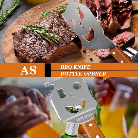 Image of Rilltowpe BBQ Spatula, Outdoor BBQ BBQ Spatula, Wooden Handle Stainless Steel BBQ Spatula, Outdoor BBQ Accessories. Unique BBQ Gifts.