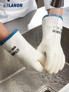 LANON Liquid Silicone Gloves, Heat Resistant Oven Gloves with Fingers, Food Grade, Waterproof, White, Medium
