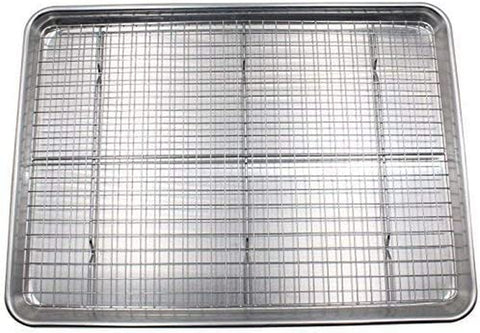 Image of Checkered Chef Baking Sheets for Oven - Half Sheet Pan with Stainless Steel Wire Rack Set 1-Pack - Easy Clean Cookie Sheets, Aluminum Bakeware