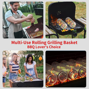 Brinman Grill Basket 2Pcs,Grill Baskets for Outdoor Grill,Rolling Grilling Basket,Stainless Steel Grill Accessories,Bbq Grill Basket for Vegetable,Shrimp,Fries,Fish,Meat .Gift for Dad,Husband.