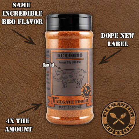 Image of The Tailgate Foodie | K.C. Combo Kansas City BBQ Rub | Sweet & Spicy Blend | Great on Beef, Steak, Burgers, Ribs, Pork, and Chicken | Meat Seasoning and Dry Rub | 9 Oz. Shaker | **GREAT STOCKING STUFFER**