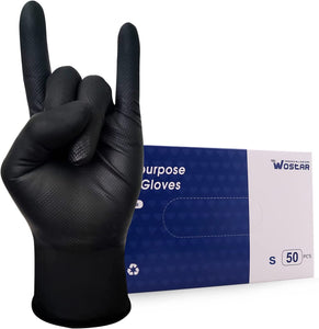 Black Nitrile Gloves Small 8 Mil 50 Count Latex & Powder Free Raised Diamond Texture Black Nitrile Industrial Gloves