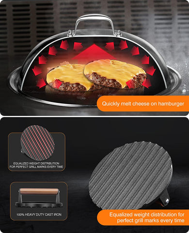 Image of Homenote Griddle Accessories for Blackstone, Commercial Grade 12 Inch Heavy Duty round Melting Dome with Cast Iron Smash Burger Press Perfect for Flat Top Hibachi Grill Indoor Outdoor