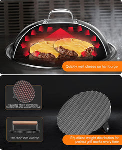 Homenote Griddle Accessories for Blackstone, Commercial Grade 12 Inch Heavy Duty round Melting Dome with Cast Iron Smash Burger Press Perfect for Flat Top Hibachi Grill Indoor Outdoor