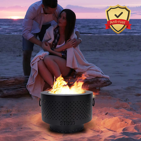 Image of Stboo 13 Inch Smokeless Fire Pits for outside with Portable Carrying Storage Bag, Smokeless Camping Stove, Low Smoke Outdoor Fireplace for Bonfire Picnic Backyard Cooking on Beach, Black, S