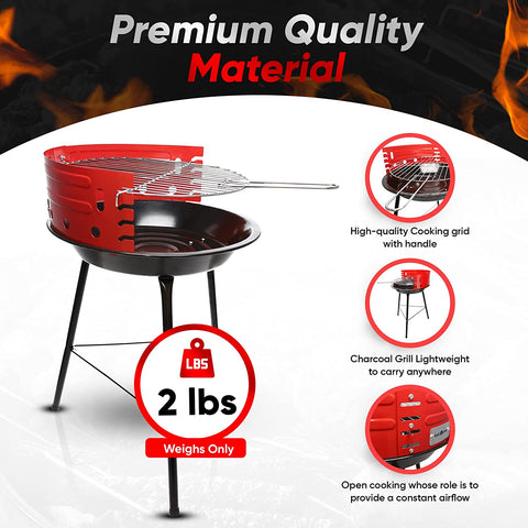 Image of Gas One Charcoal Grill – 16-Inch Portable Charcoal Grill – Barbecue Grill with 4 Levels for Flame Control – Dual Venting System – Small Charcoal Grill for Backyard, Camping, Boat