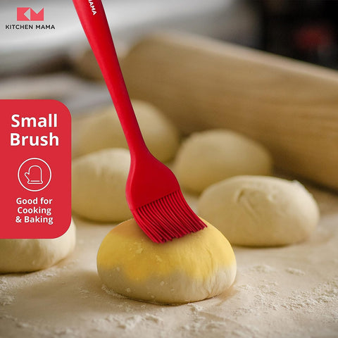 Image of Kitchen Mama Silicone Basting Pastry Brush Gift: Set of 2 Heat Resistant Basting Brushes for Baking, Grilling, Cooking and Spreading Oil, Butter, BBQ Sauce, or Marinade. Dishwasher Safe (Red)