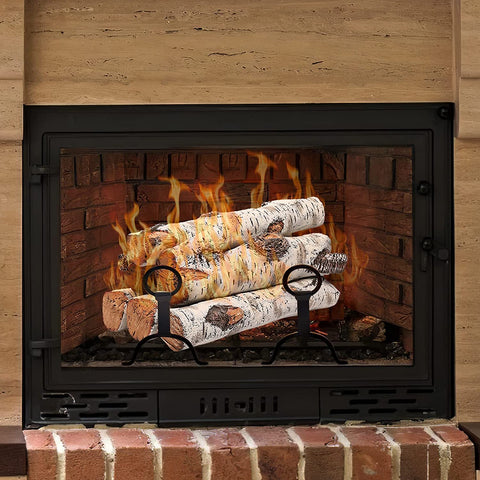 Image of Gas Fireplace Logs Set Ceramic White Birch for Intdoor Inserts, Vented, Propane, Electric Gas Fireplaces, Outdoor Firebowl, Linear Fire Pits Ceramic Fiber Fake Wood Logs,Fireplace Decor, 6Pcs