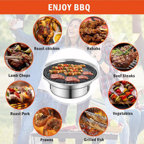 Image of Panghuhu88 Korean BBQ Grill,Portable Household Charcoal Barbecue Grill, Non-Stick round Carbon Barbecue Grill with Insulation Pad Camping Grill Stove for Outdoor and Picnic