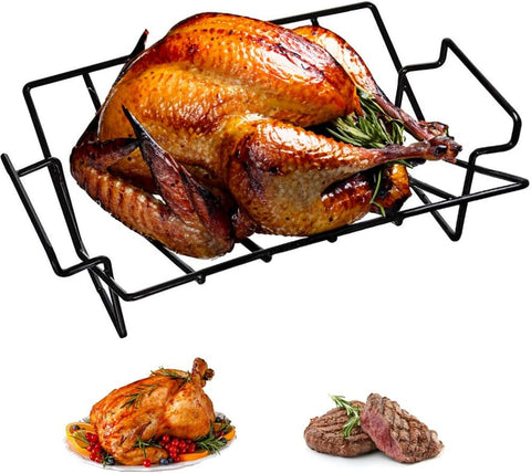 Image of Mikim Carbon Steel Roasting Rack for Grilling and Smoking, BBQ Rib Racks Turkey Racks, Extra Large 14" X 10", 1-Count