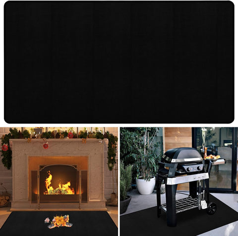 Image of 32X60” Indoor Fireplace Mat Fire Pit Mat,Under Grill Mat for Outdoor Grill Deck,Fire Resistant Floor Covering Protector,Oil-Proof Waterproof BBQ Fireproof Mat,Flame-Resistant Pad