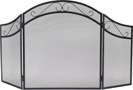 Sunnydaze Elegant Scrolling Design Steel 3-Panel Fireplace Screen with Black Powder-Coated Finish