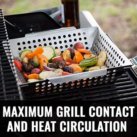Grillaholics Heavy Duty Grill Basket - Large Grilling Basket for More Vegetables - Stainless Steel Grilling Accessories Built to Last - Perfect Vegetable Grill Basket for All Grills and Veggies