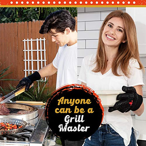 Image of GRILL HEAT AID BBQ Gloves Heat Resistant 1,472℉ Extreme. Dexterity in Kitchen to Handle Cooking Hot Food in Oven, Cast Iron, Pizza, Baking, Barbecue, Smoker & Camping. Fireproof Use for Men & Women