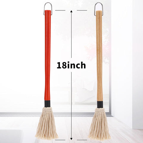 Image of 2 Pack 18 Inch Grill Basting Mop with Wooden Long Handle and 2 Extra Replacement Brushes for BBQ Grilling Smoking Steak (Nature Wood & Brown)