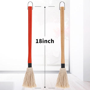 2 Pack 18 Inch Grill Basting Mop with Wooden Long Handle and 2 Extra Replacement Brushes for BBQ Grilling Smoking Steak (Nature Wood & Brown)