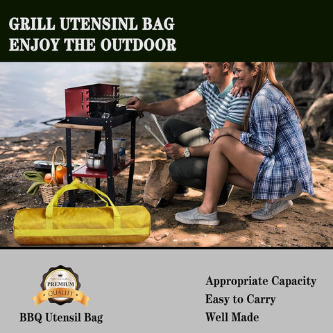Image of Rilltowpe BBQ Tool Storage Bag，Grill Accessory Storage，Bbq Tool Storage，Thickened Waterproof BBQ Tool Bag (Yellow)，Gifts for Men, Dad, Husband.